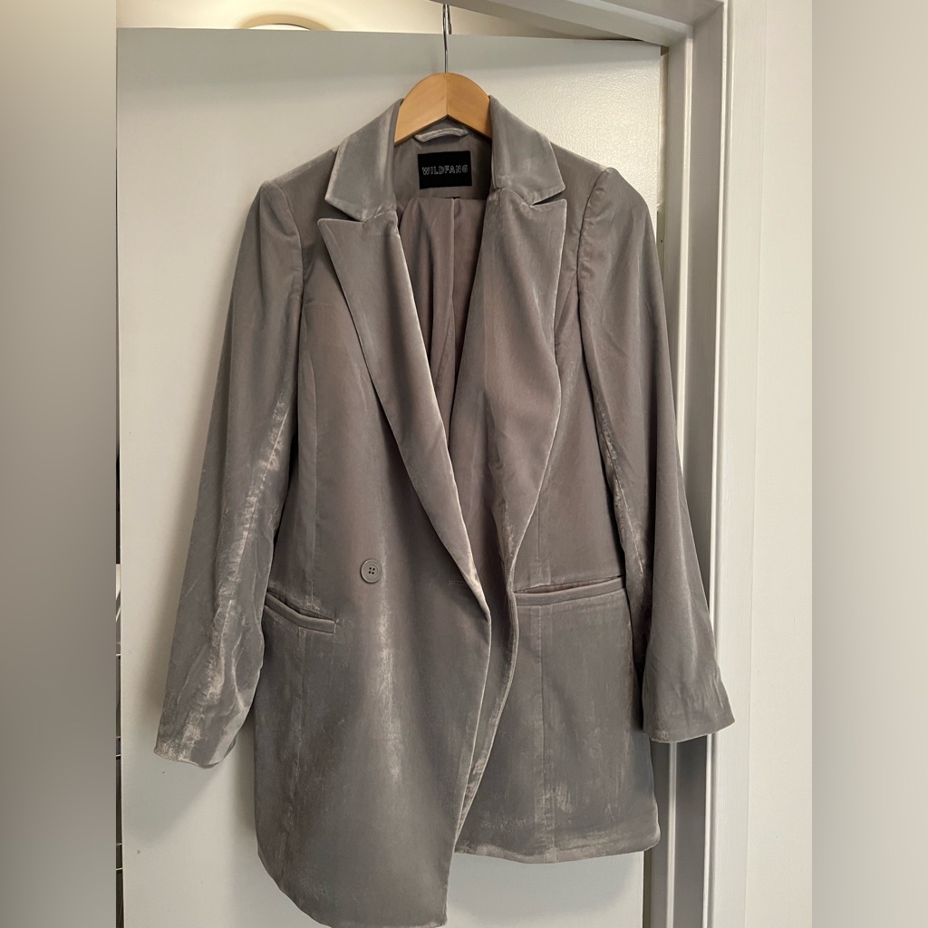 Wildfang Empower Double Breasted Blazer - Silver Velvet